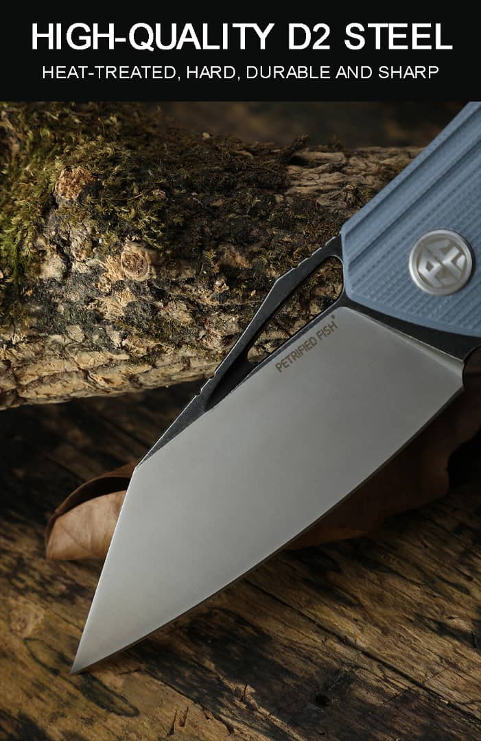 Original 929 Petrified fish folding knife D2 Steel Blade Hunting Knife 08